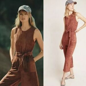 Anthropologie Chestnut Faux Suede Cropped, Tie Women’s Jumpsuit, size Small